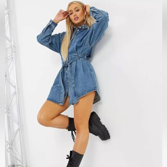 ASOS Denim Button Up Long Sleeve Dress Size 10P - Picture 3 of 11